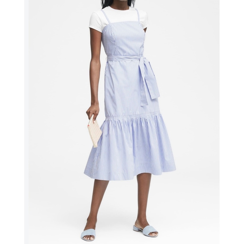 Banana Republic Blue White Striped Midi Dress Removable Straps Size 2
